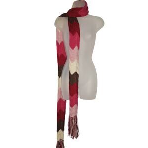 Vintage Y2K Old Navy Striped Thin Scarf Knit Fringe Rainbow Colorful Super Long